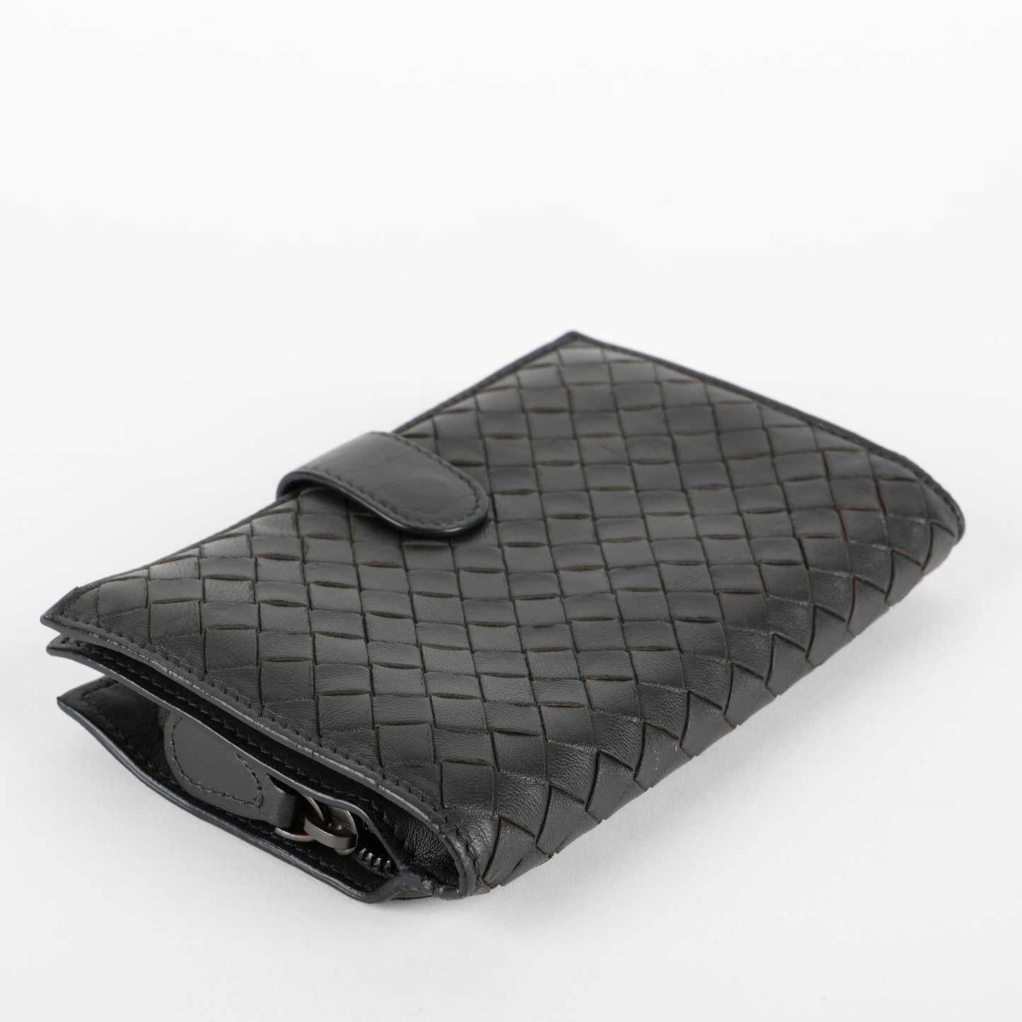 French Purse Intrecciato Wallet, Black