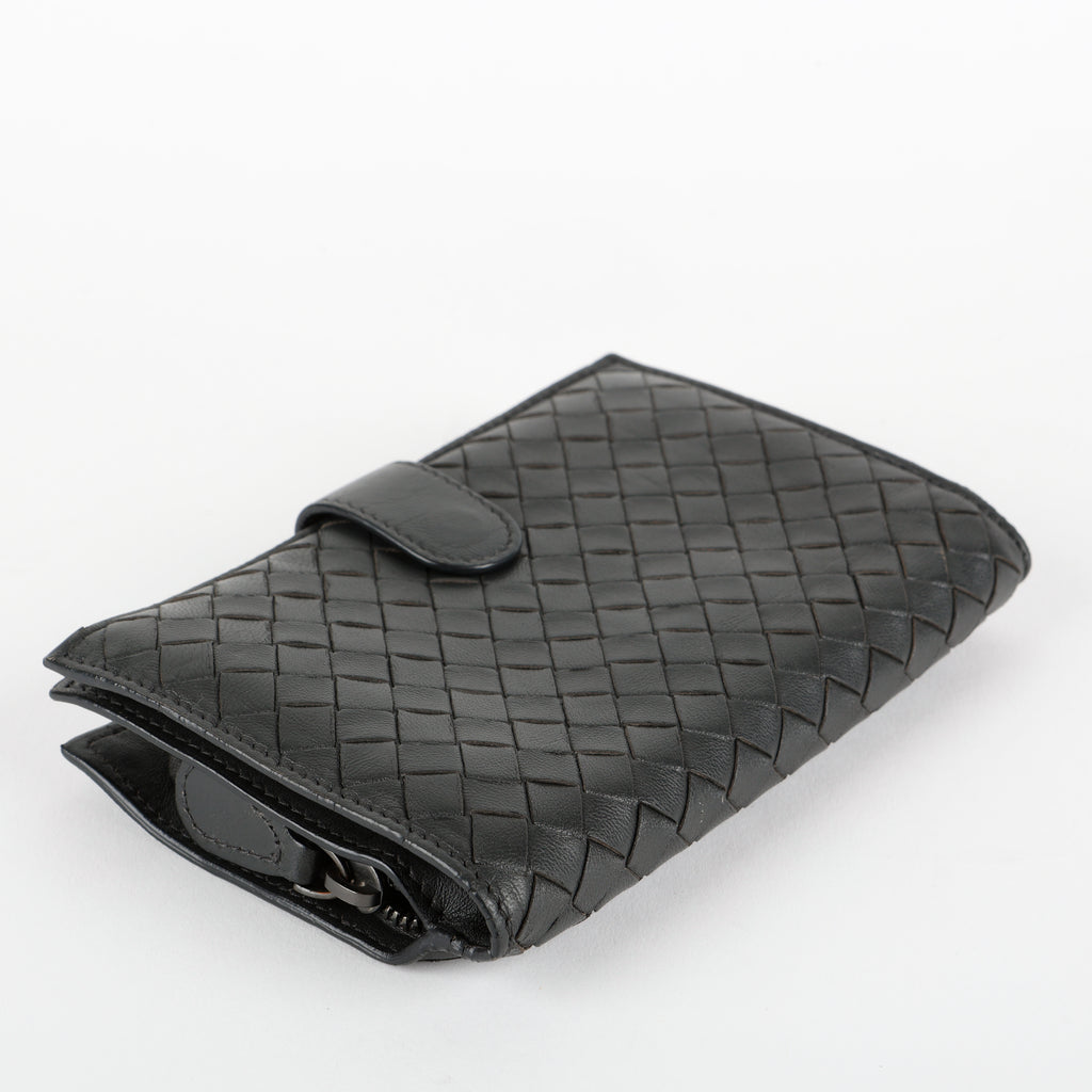 French Purse Intrecciato Wallet, Black