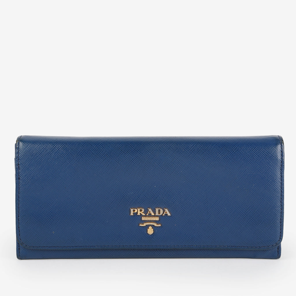 Metal Continental Wallet, Blue  Saffiano
