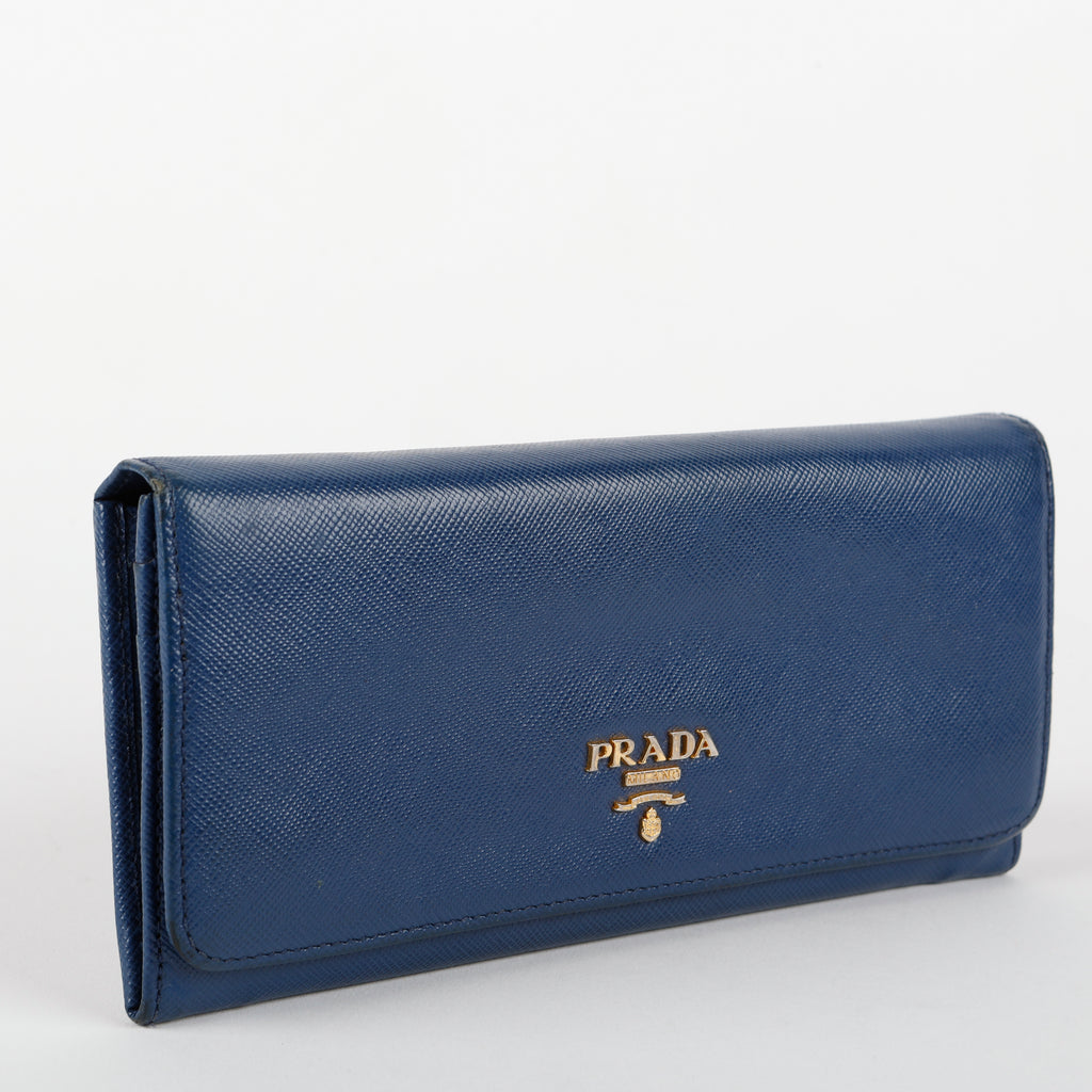 Metal Continental Wallet, Blue  Saffiano