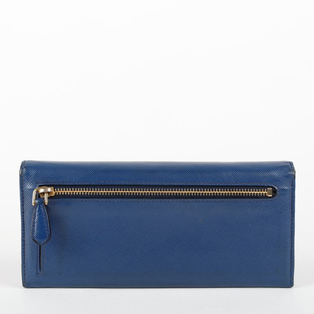 Metal Continental Wallet, Blue  Saffiano