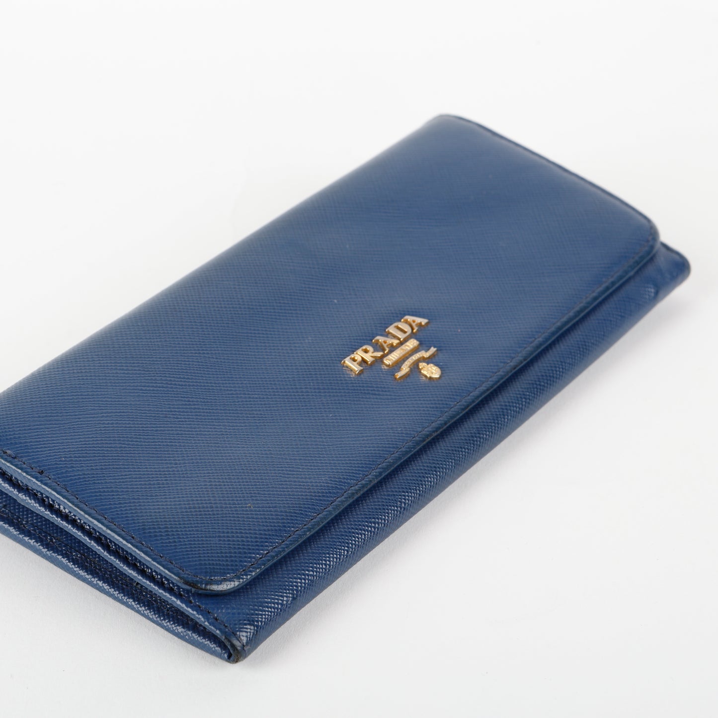 Metal Continental Wallet, Blue  Saffiano