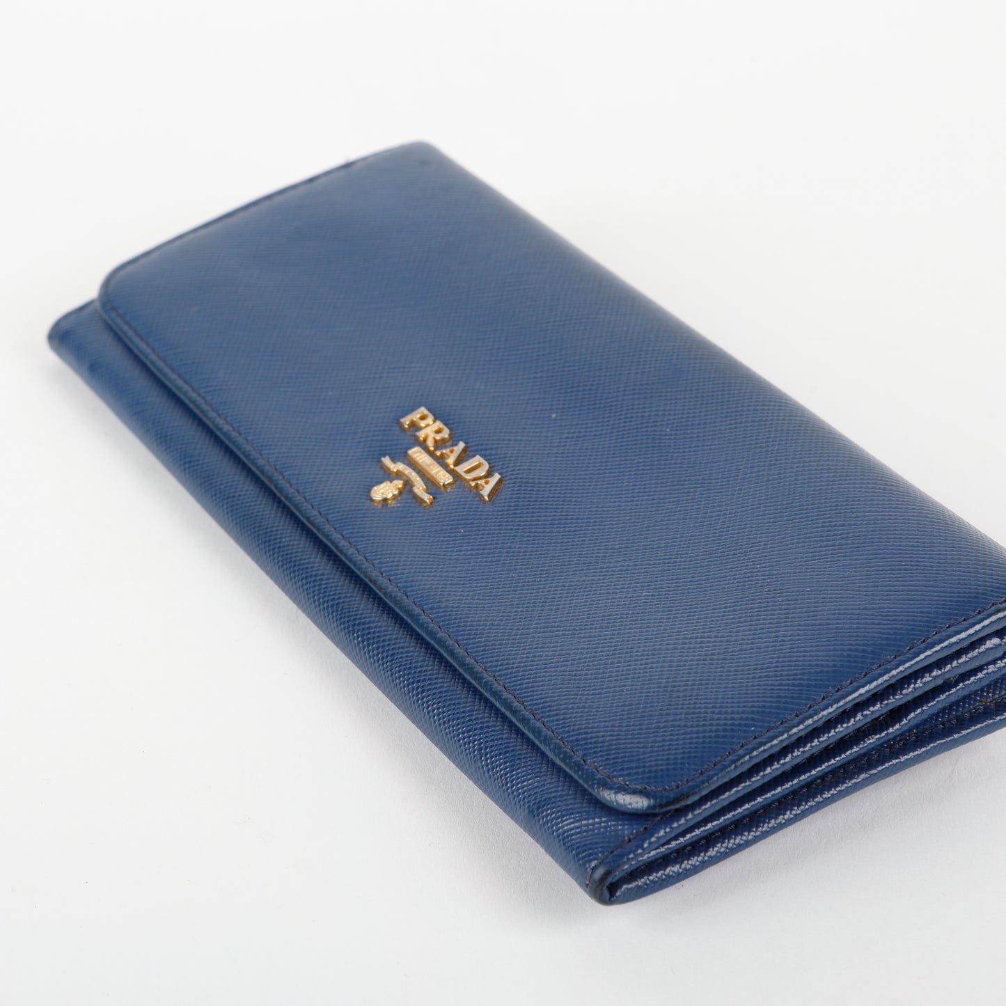 Metal Continental Wallet, Blue  Saffiano