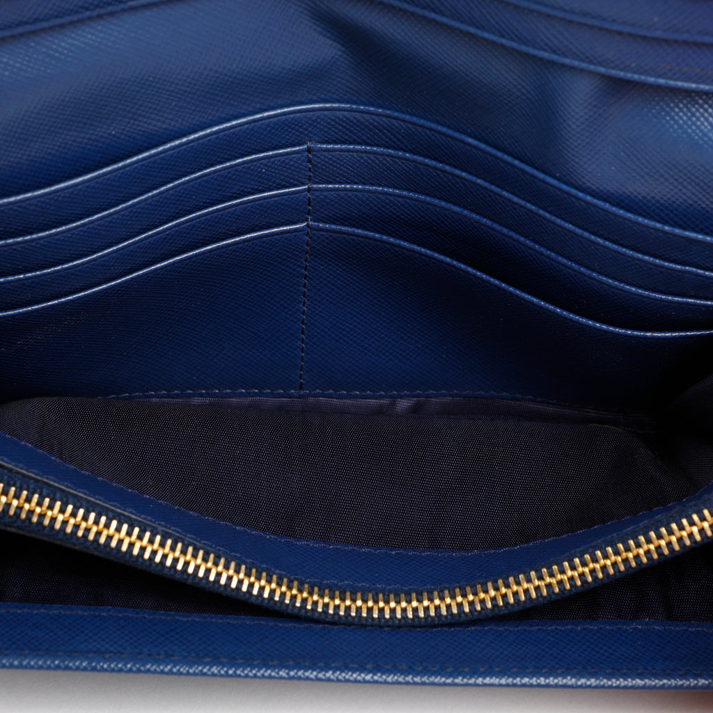 Metal Continental Wallet, Blue  Saffiano