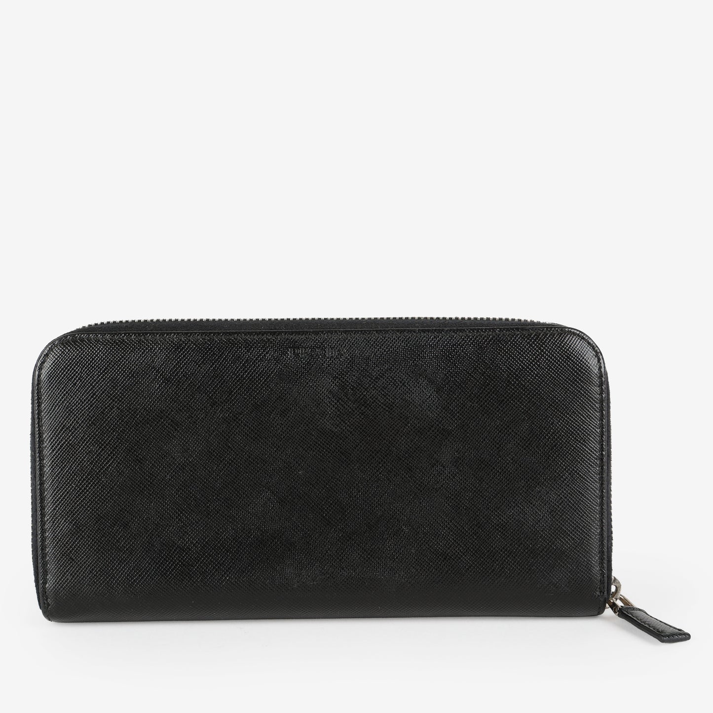 Large Zip Around Wallet, Black Saffiano