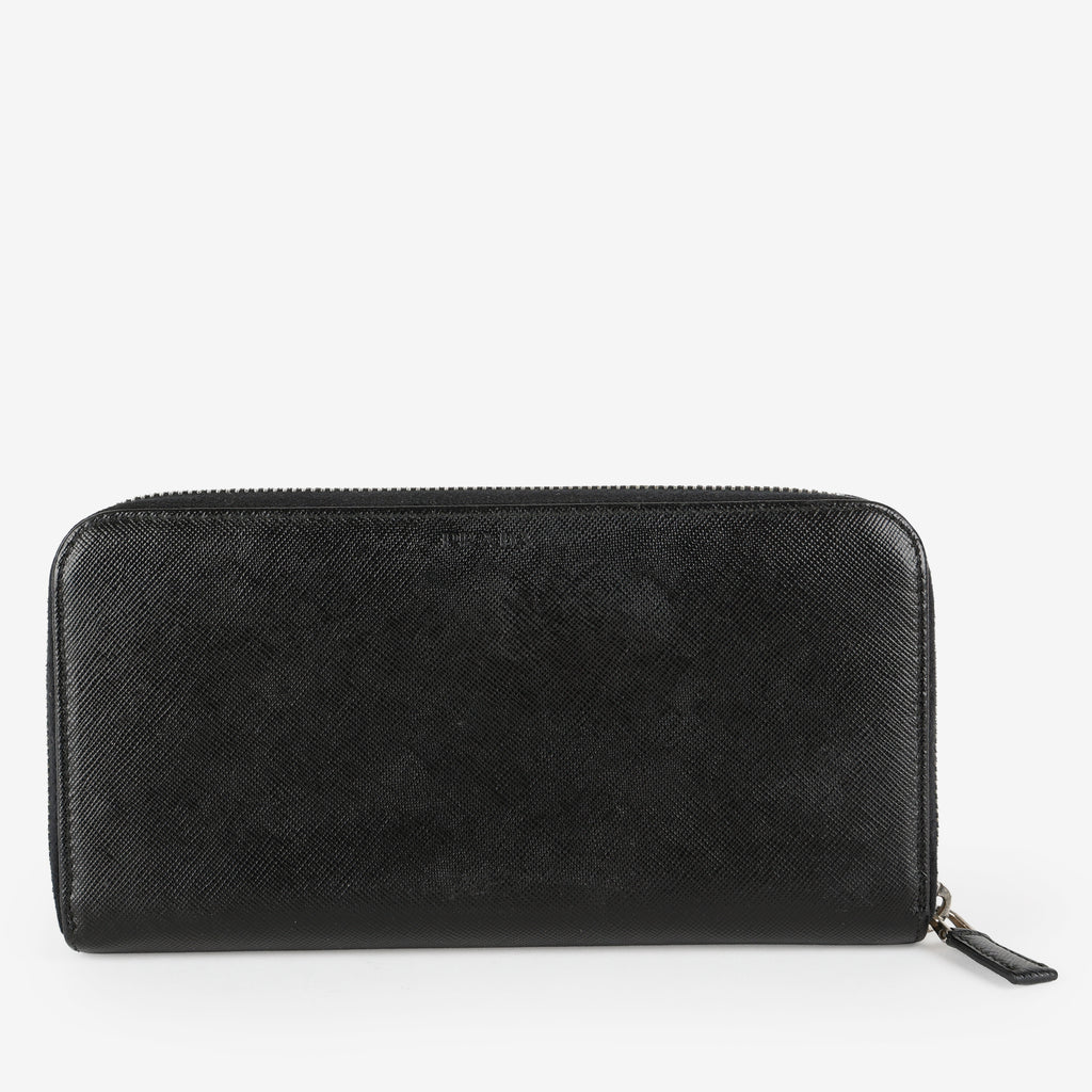 Large Zip Around Wallet, Black Saffiano