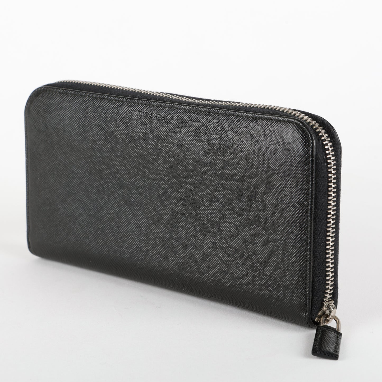 Large Zip Around Wallet, Black Saffiano