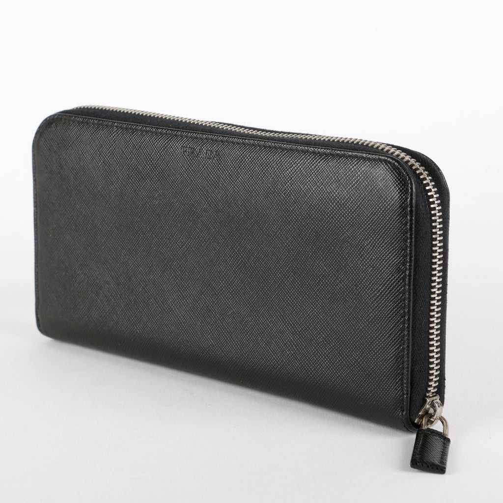 Large Zip Around Wallet, Black Saffiano