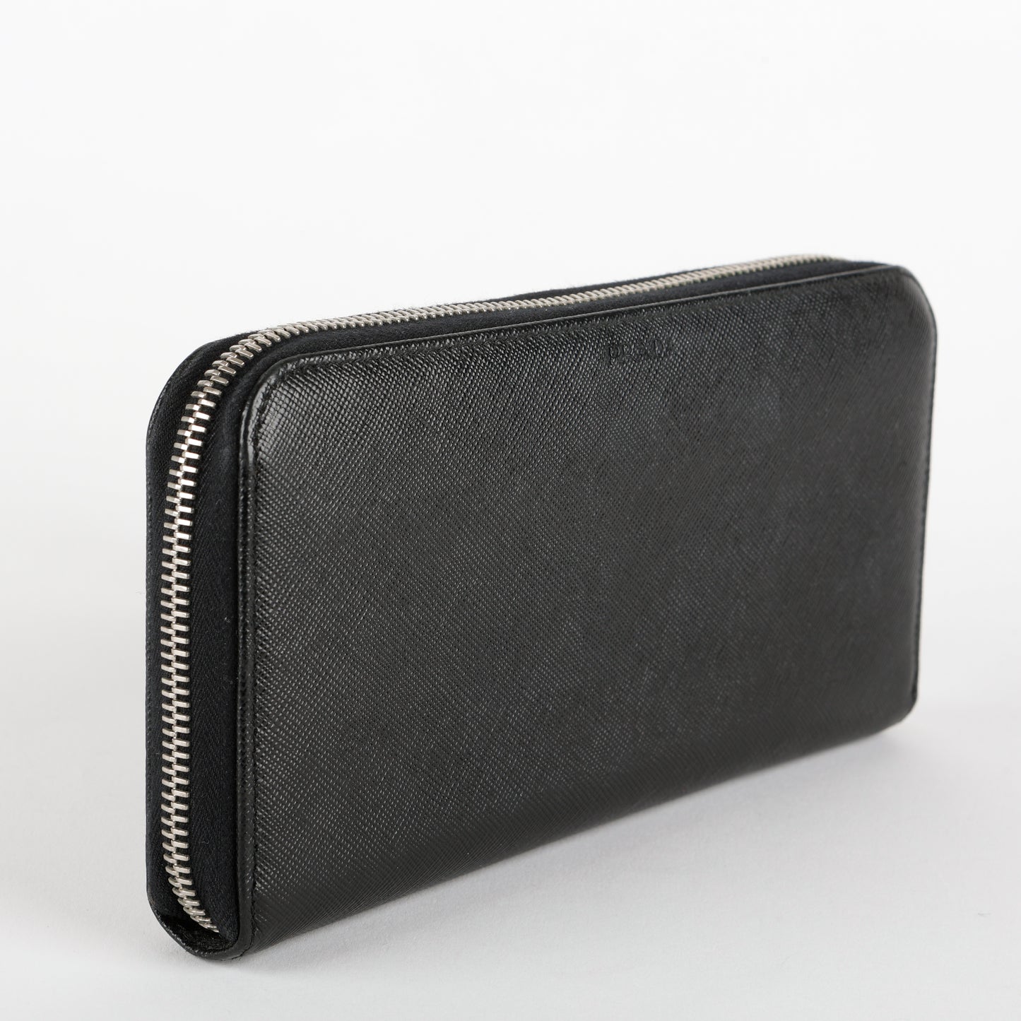 Large Zip Around Wallet, Black Saffiano