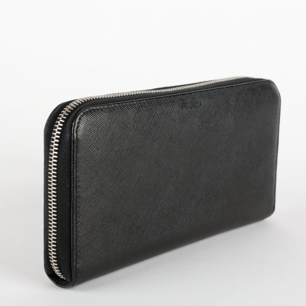 Large Zip Around Wallet, Black Saffiano