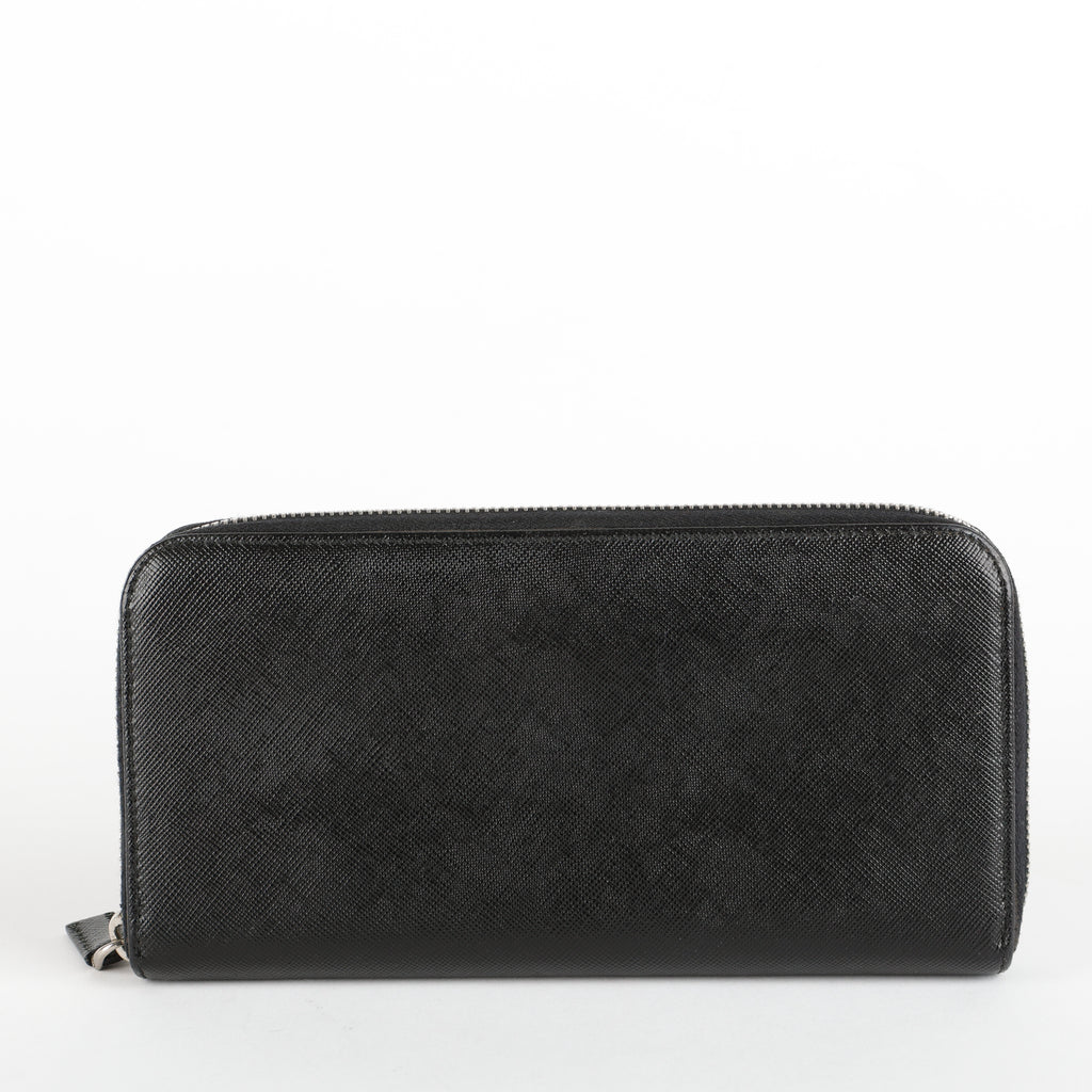 Large Zip Around Wallet, Black Saffiano