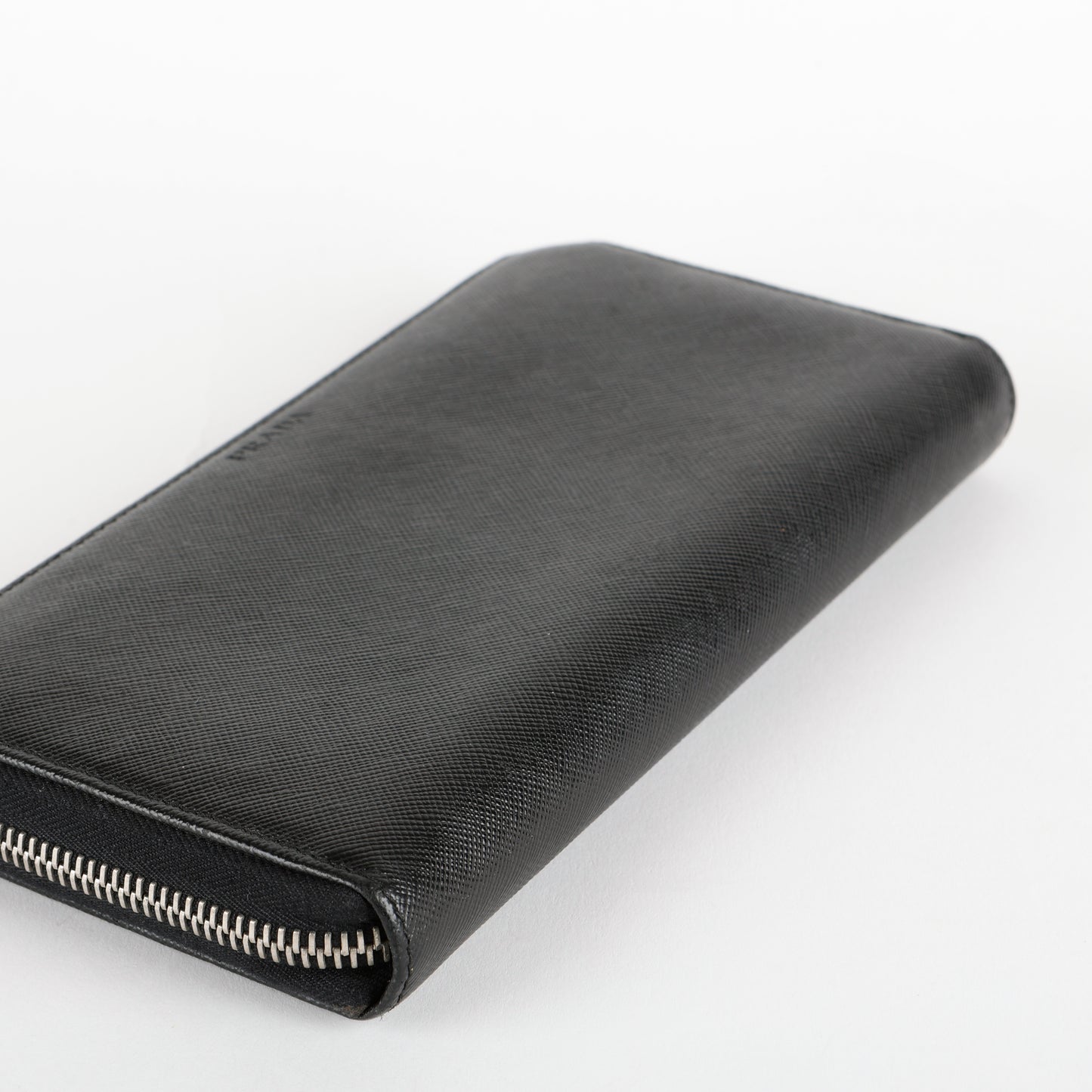 Large Zip Around Wallet, Black Saffiano