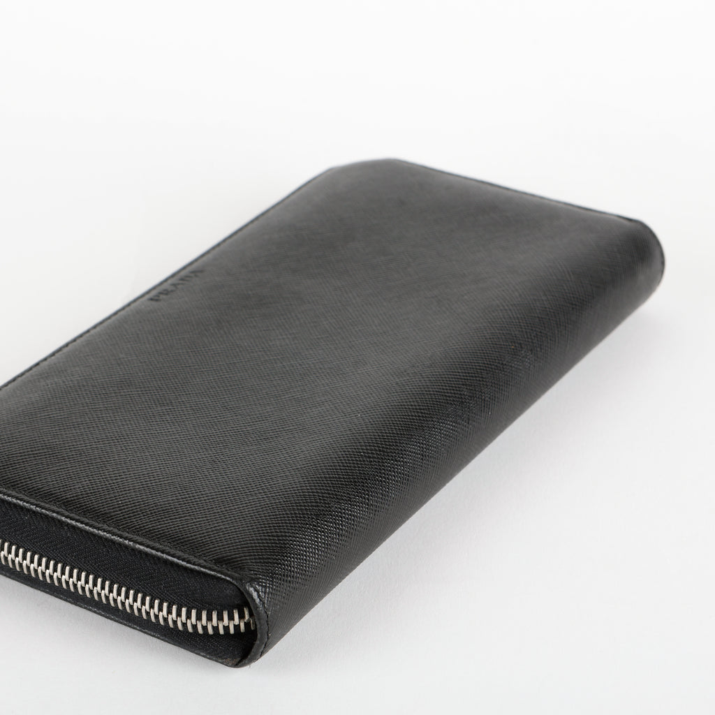 Large Zip Around Wallet, Black Saffiano