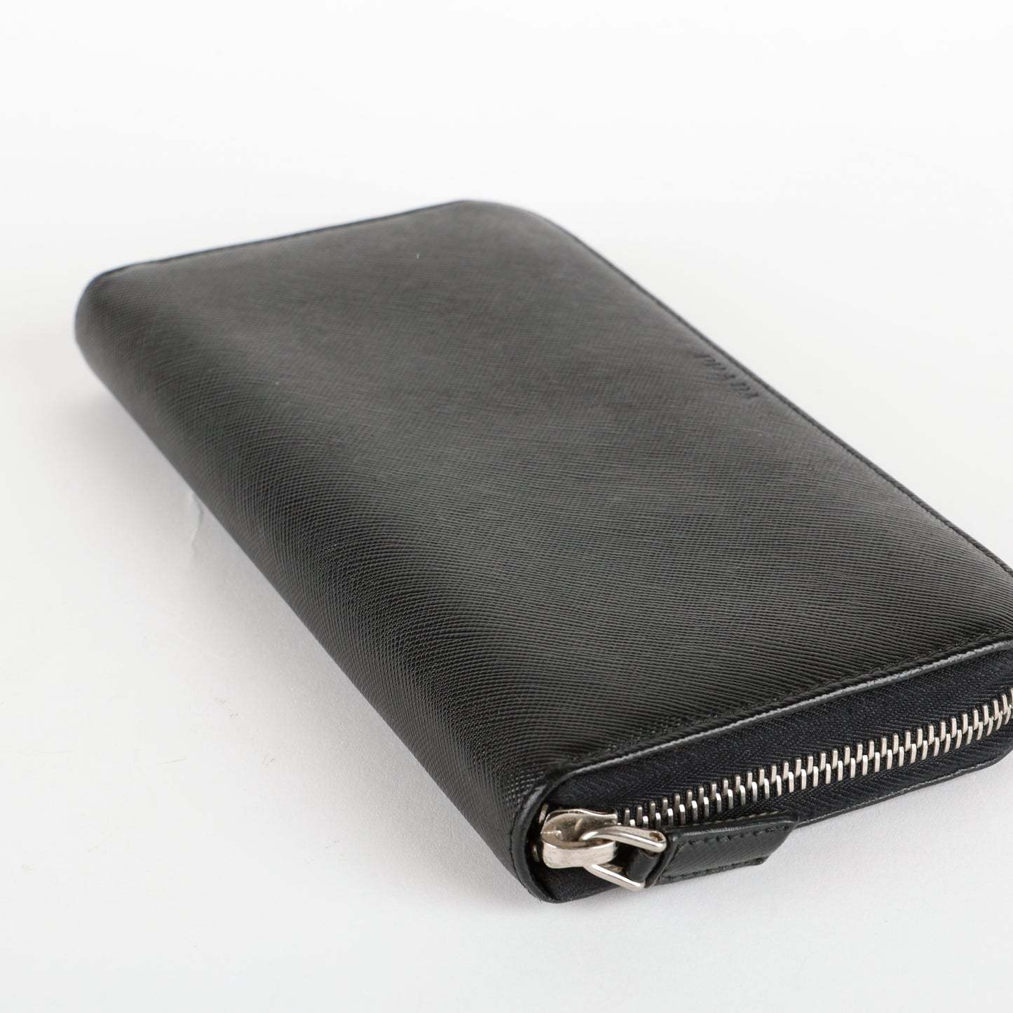 Large Zip Around Wallet, Black Saffiano