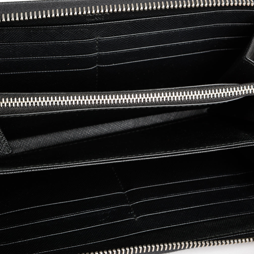 Large Zip Around Wallet, Black Saffiano