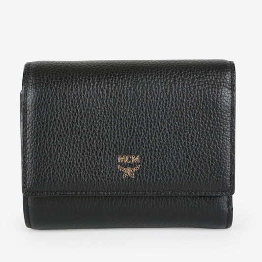 Trifold Wallet, Black Calfskin