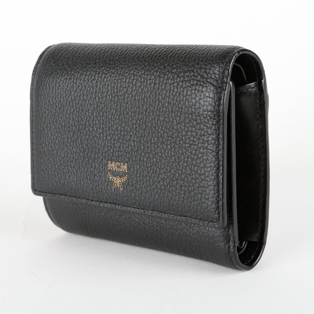 Trifold Wallet, Black Calfskin