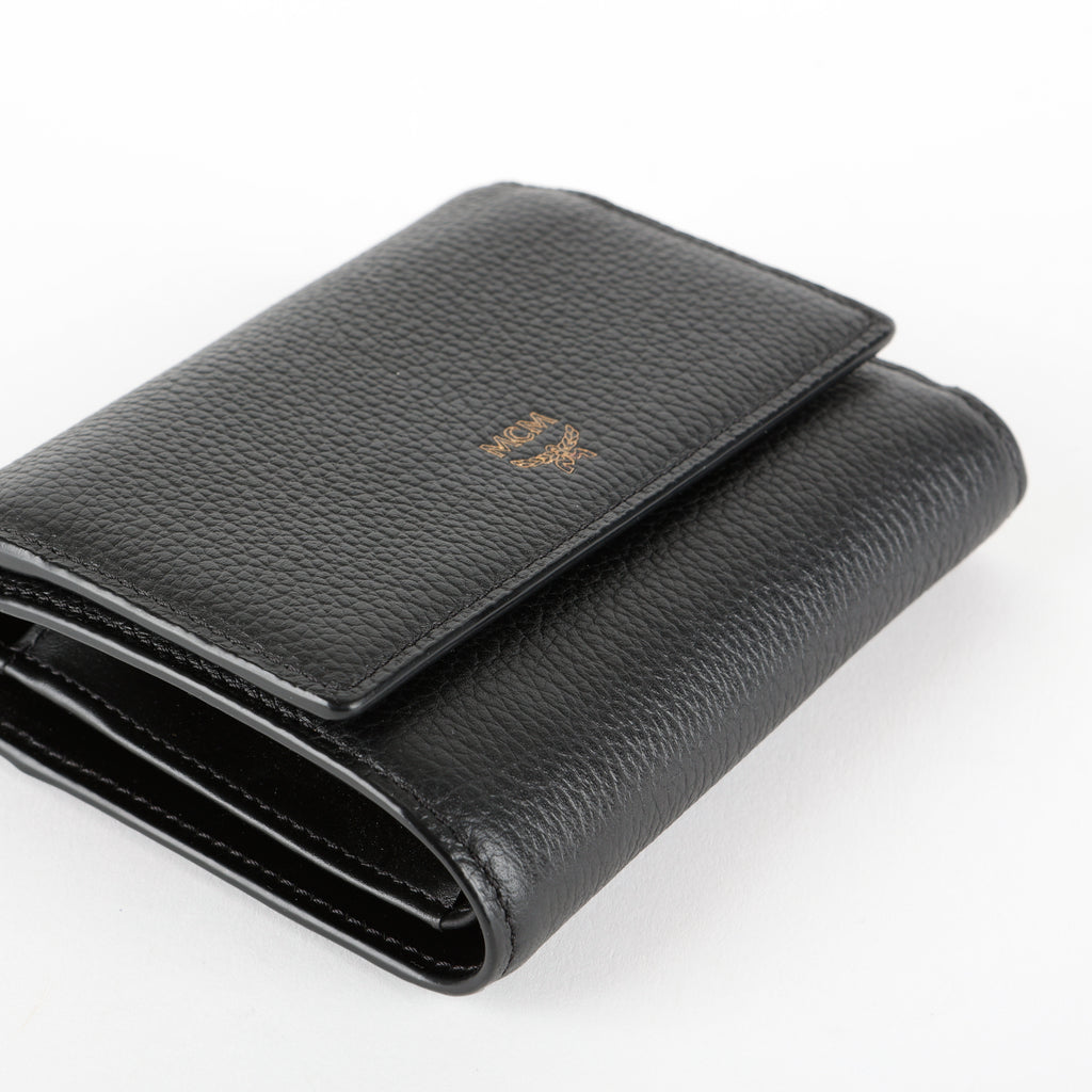 Trifold Wallet, Black Calfskin