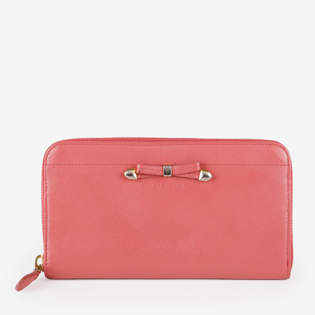 Fiocco Bow Continental Zip Wallet, Peonia Pink