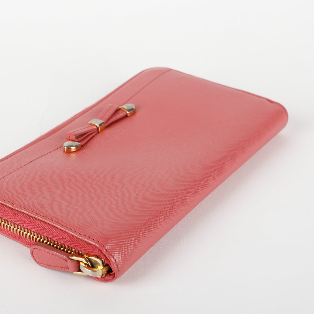 Fiocco Bow Continental Zip Wallet, Peonia Pink