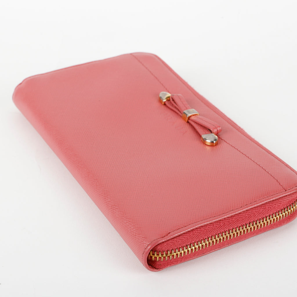 Fiocco Bow Continental Zip Wallet, Peonia Pink