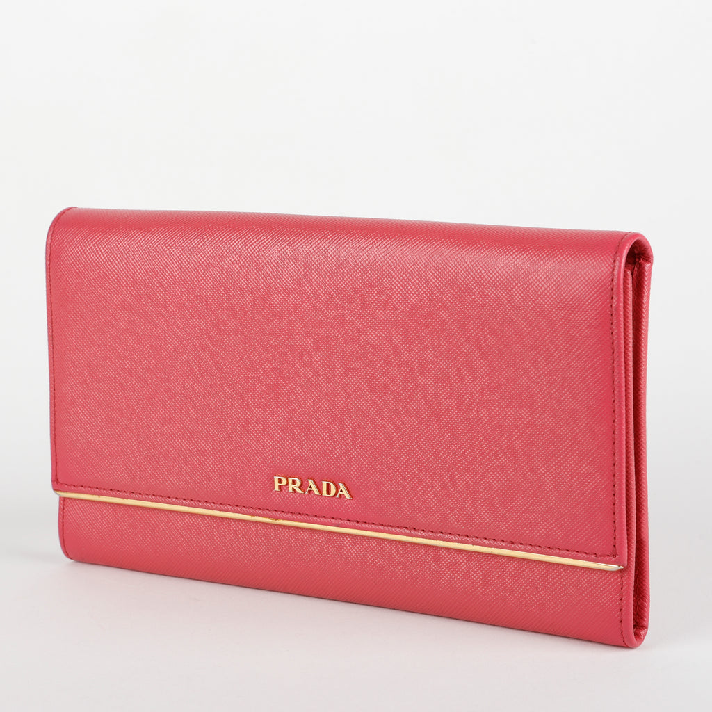 Metal Continental Wallet, Fuchsia Saffiano GHW