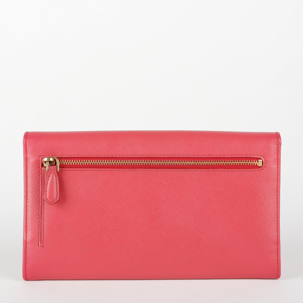Metal Continental Wallet, Fuchsia Saffiano GHW