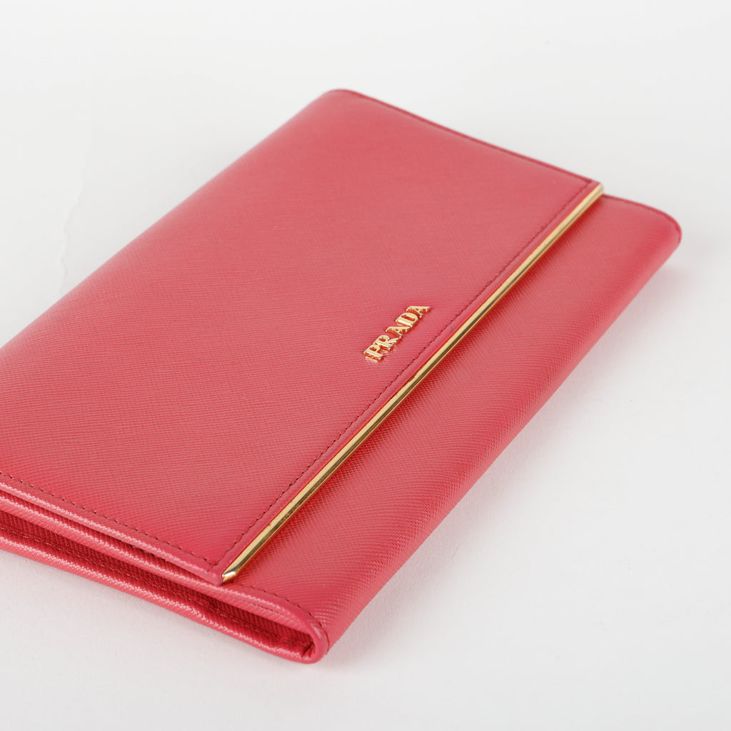 Metal Continental Wallet, Fuchsia Saffiano GHW