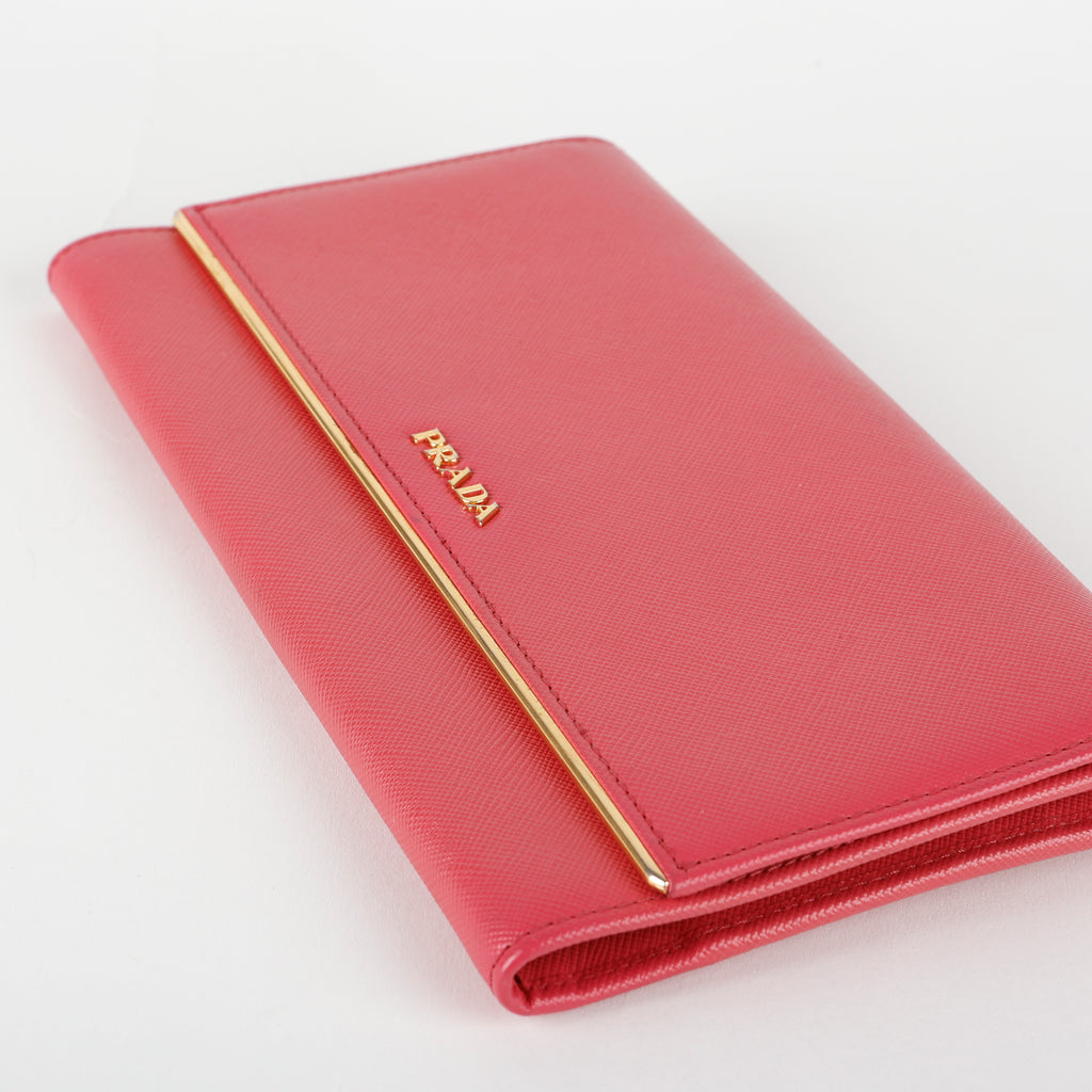 Metal Continental Wallet, Fuchsia Saffiano GHW