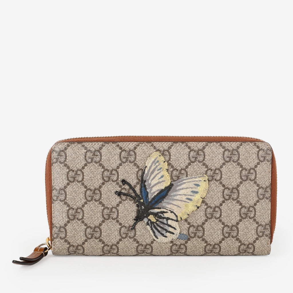 Embroidered Butterfly Supreme Zip Around Long Wallet, Canvas