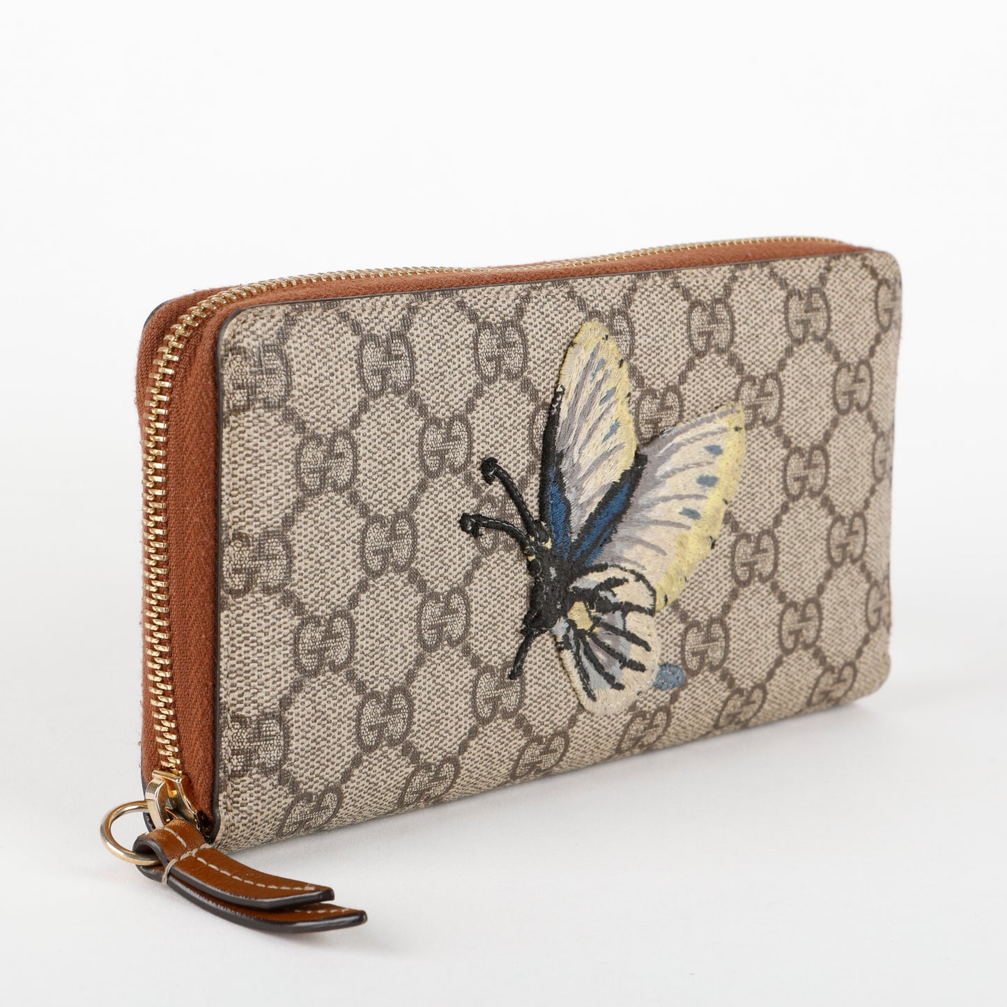 Embroidered Butterfly Supreme Zip Around Long Wallet, Canvas