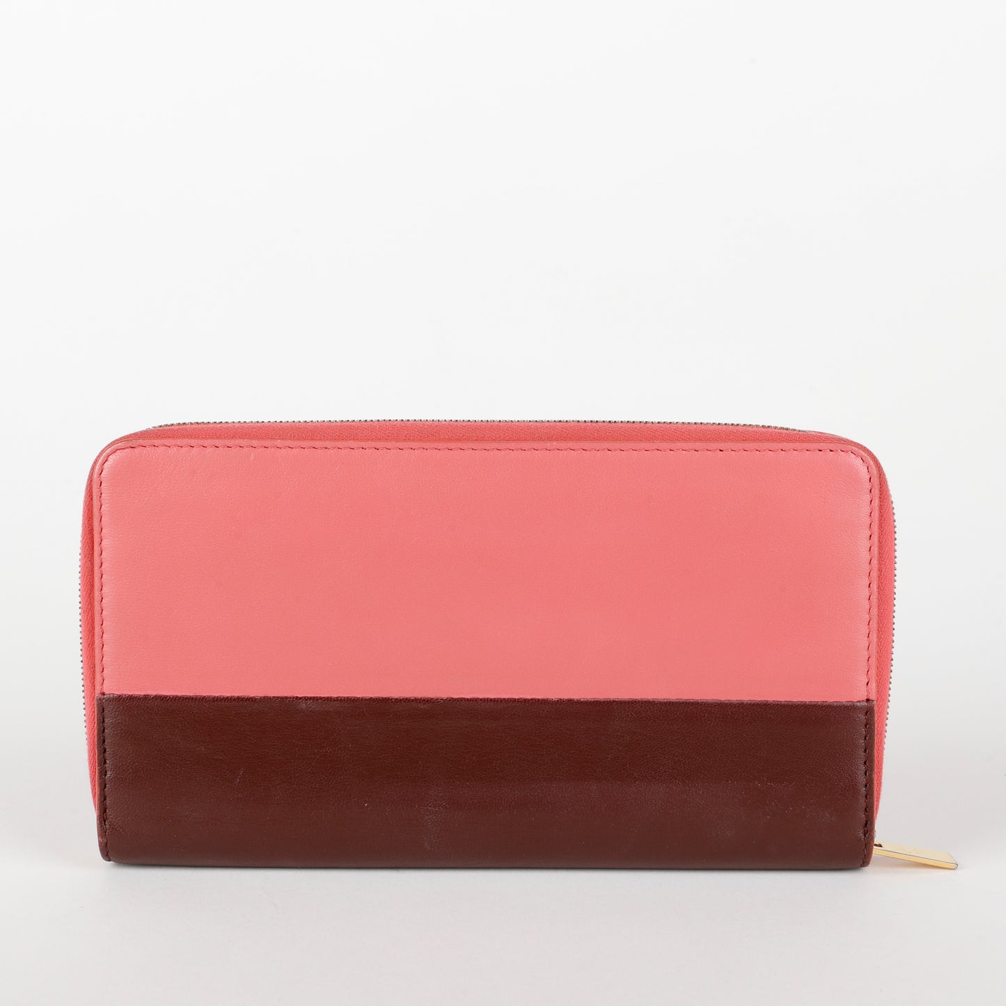 Bicolor Zip Around Wallet, Pink and Brown Calfskin