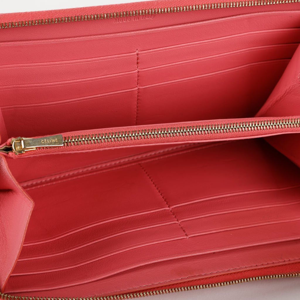 Bicolor Zip Around Wallet, Pink and Brown Calfskin