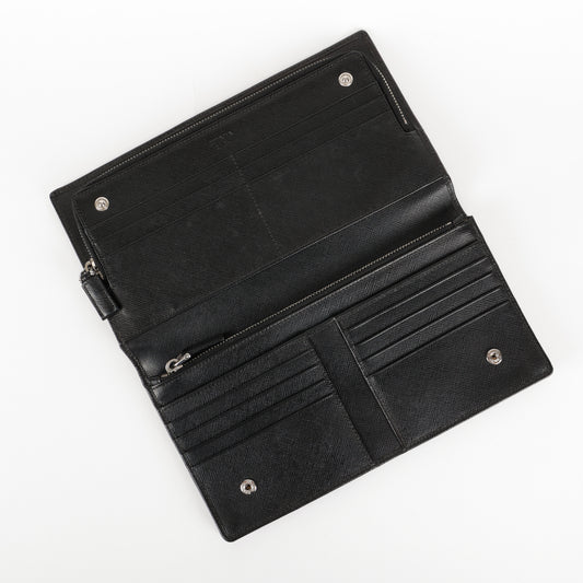 Long Snap Wallet, Black Saffiano
