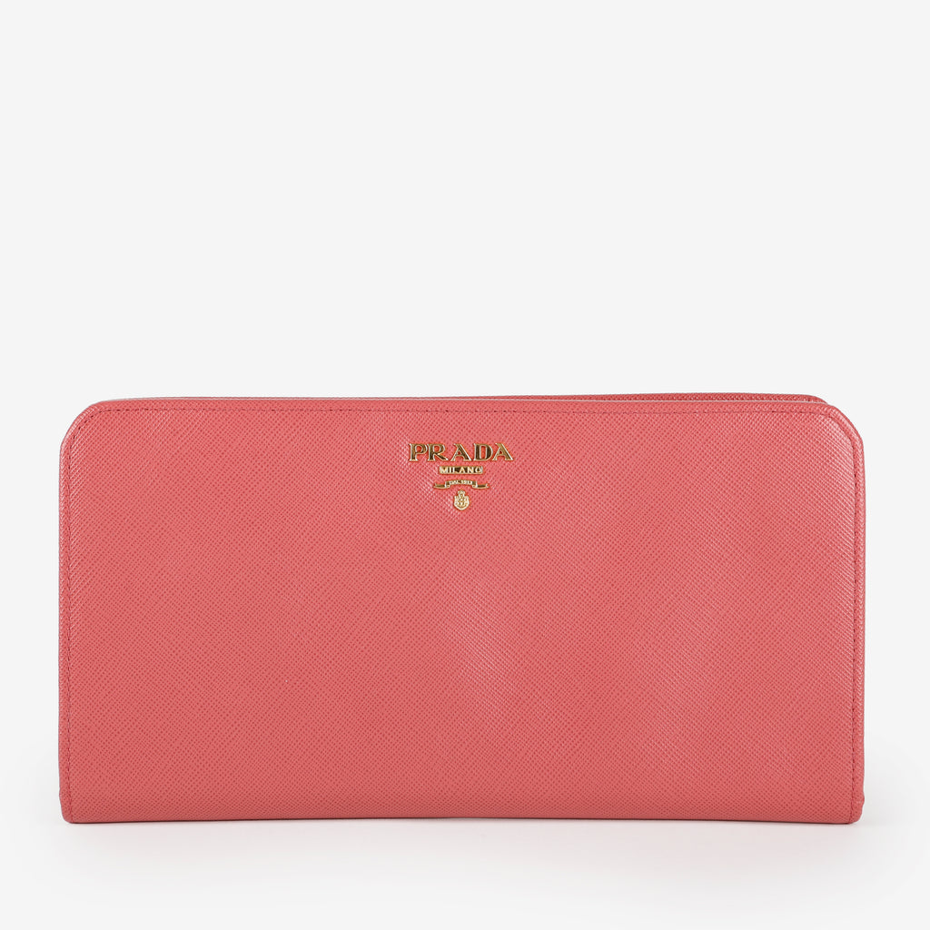 Large Zip Around Wallet, Fuchsia Saffiano