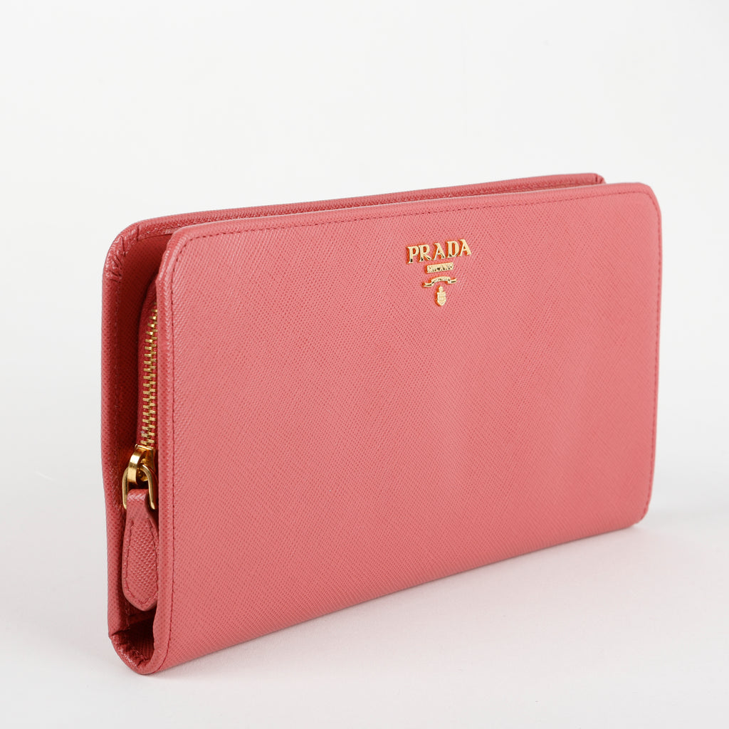 Large Zip Around Wallet, Fuchsia Saffiano