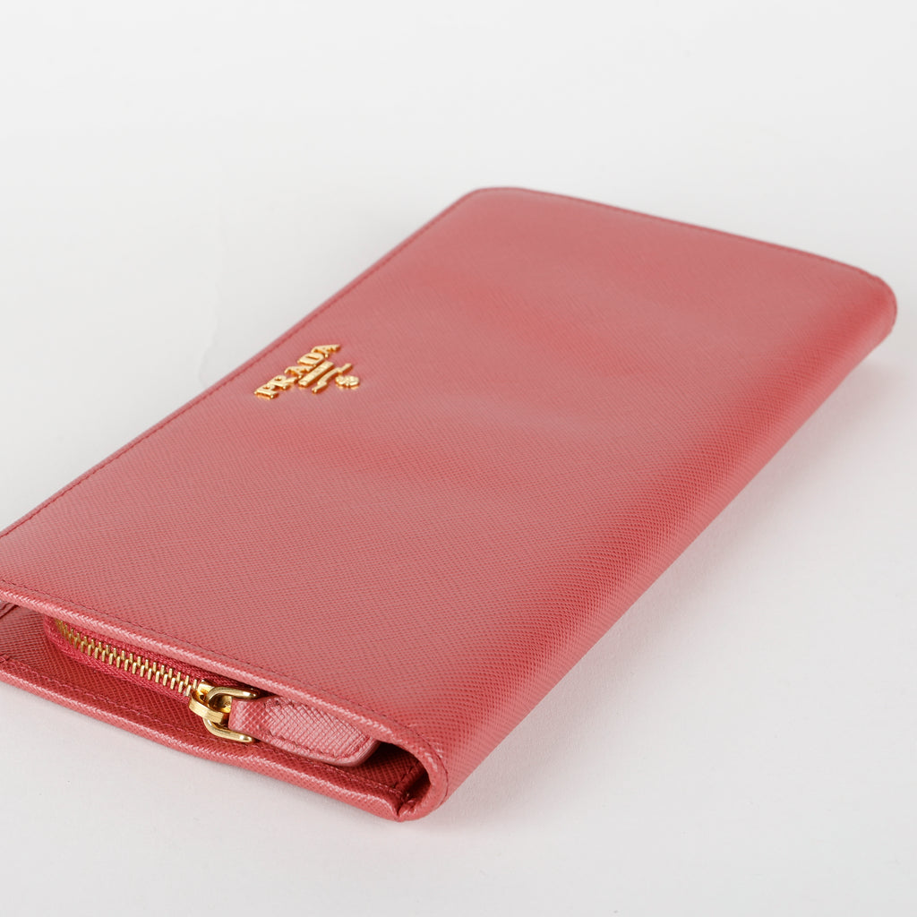 Large Zip Around Wallet, Fuchsia Saffiano