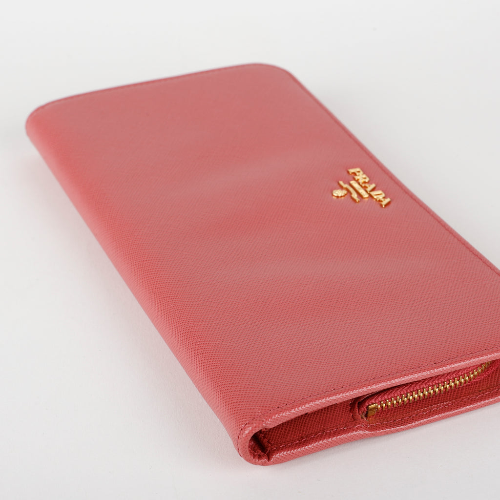 Large Zip Around Wallet, Fuchsia Saffiano