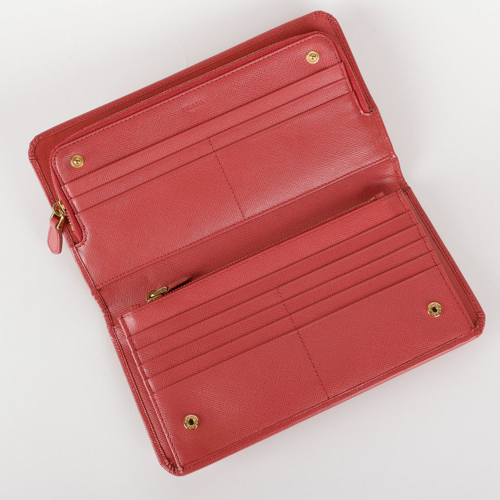 Large Zip Around Wallet, Fuchsia Saffiano