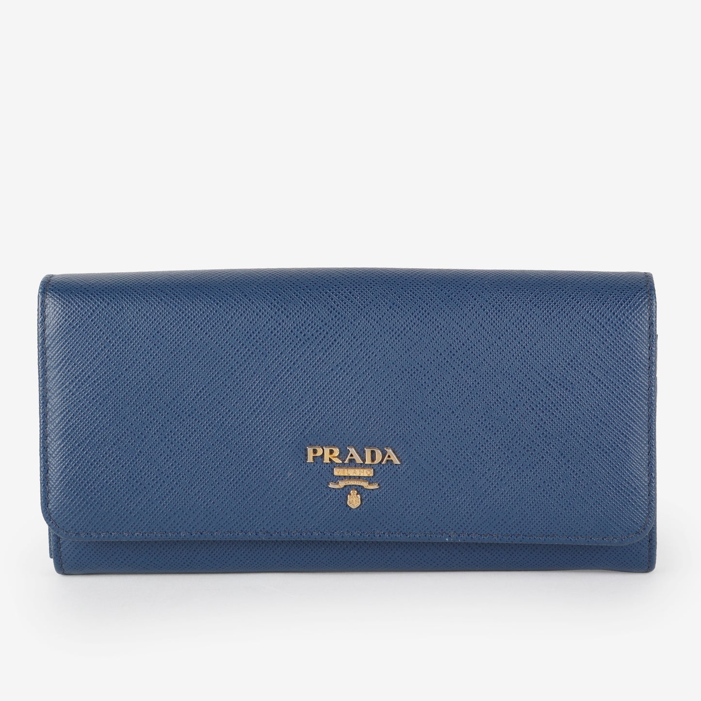 Large Metal Continental Wallet, Blue Saffiano