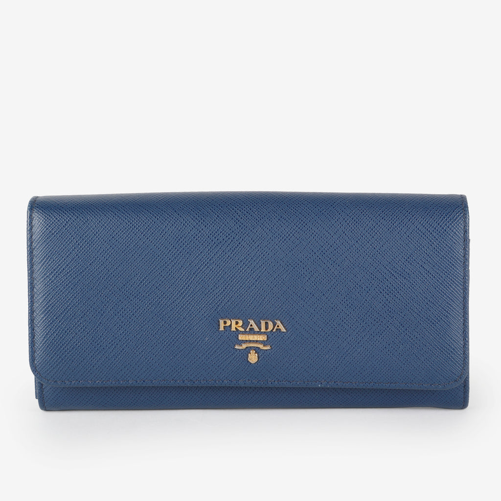 Large Metal Continental Wallet, Blue Saffiano