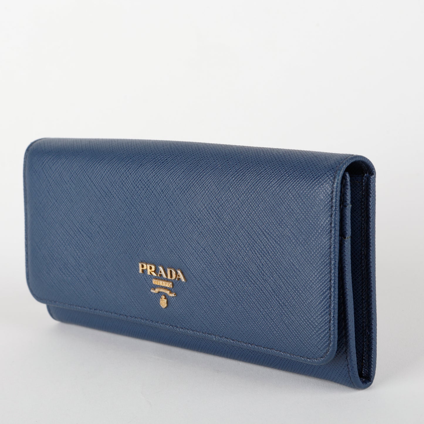 Large Metal Continental Wallet, Blue Saffiano