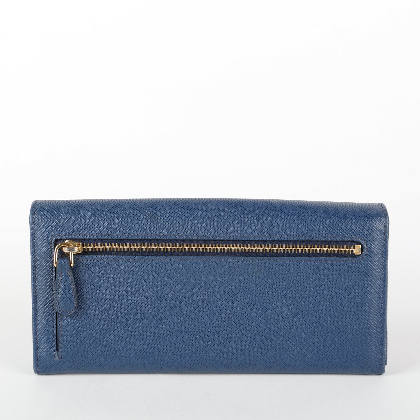 Large Metal Continental Wallet, Blue Saffiano