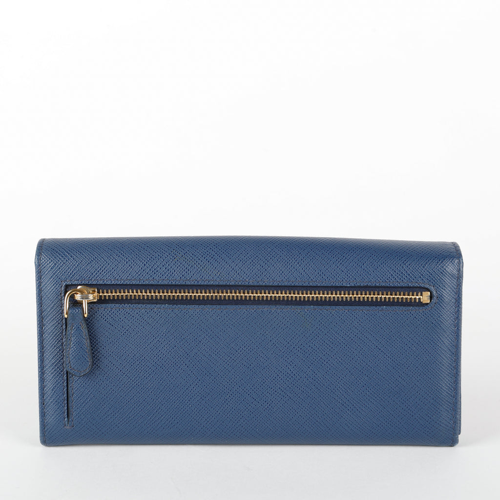 Large Metal Continental Wallet, Blue Saffiano