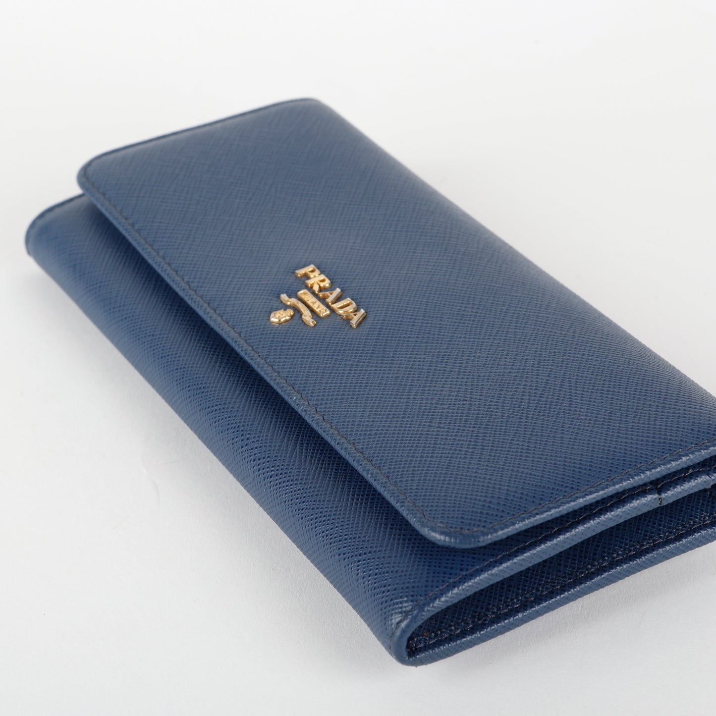 Large Metal Continental Wallet, Blue Saffiano