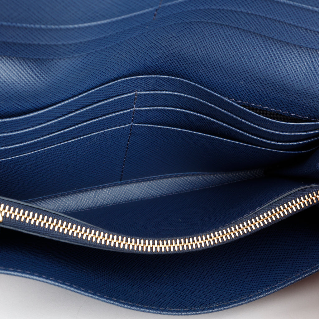 Large Metal Continental Wallet, Blue Saffiano