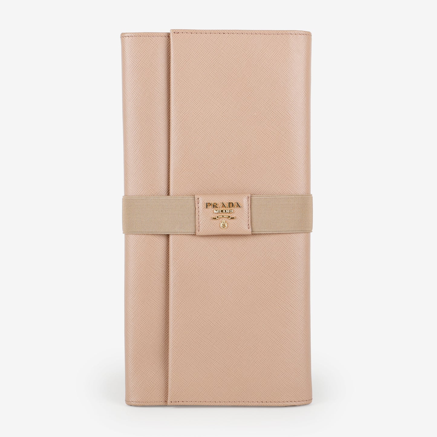Long Travel Fold Wallet, Beige Saffiano