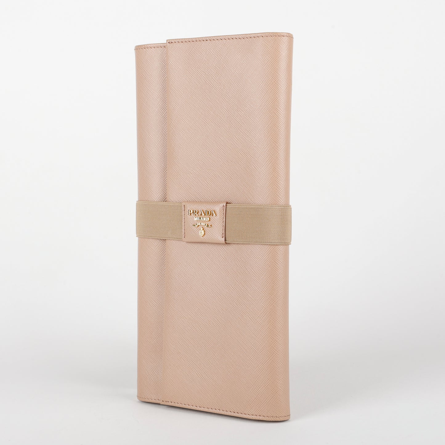 Long Travel Fold Wallet, Beige Saffiano