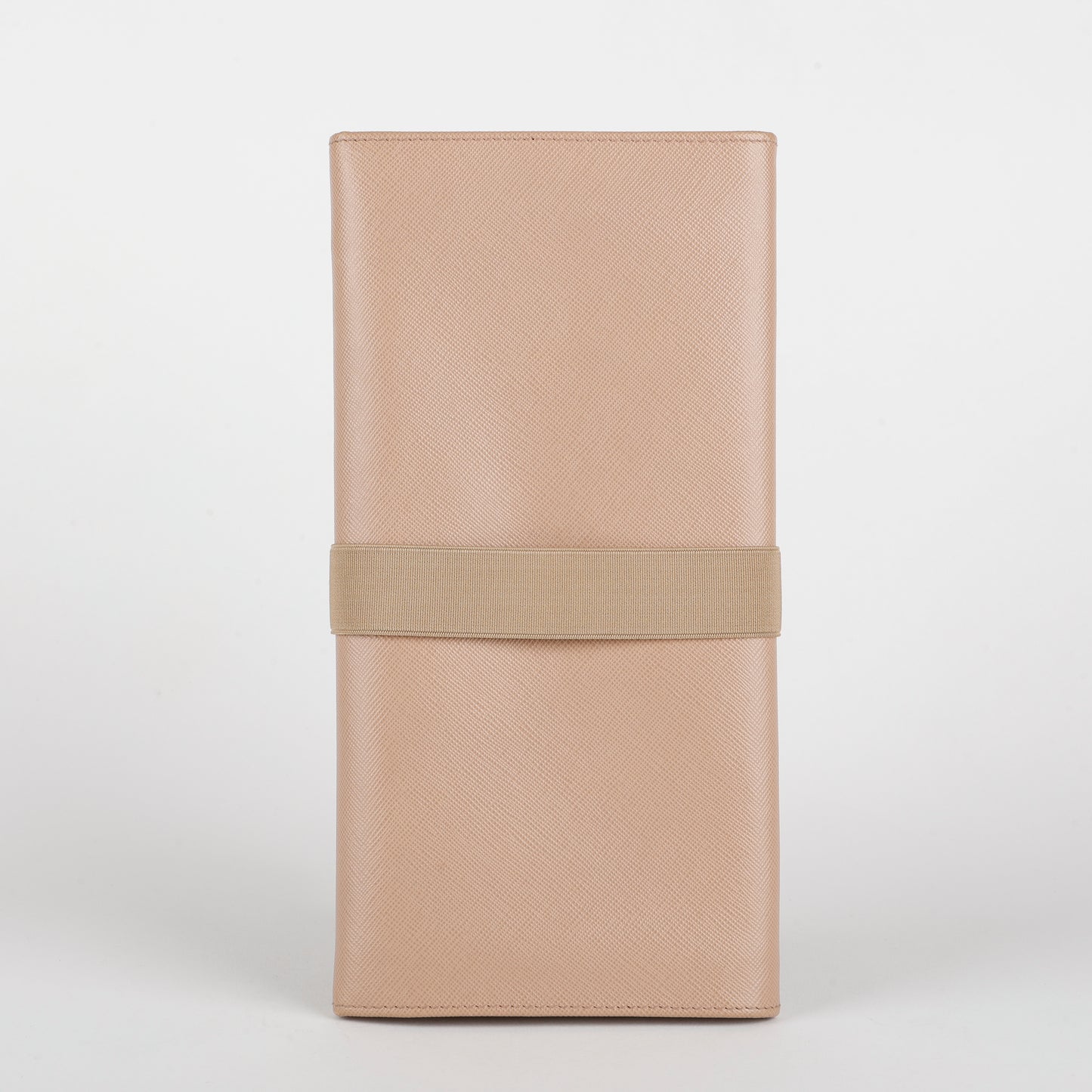 Long Travel Fold Wallet, Beige Saffiano