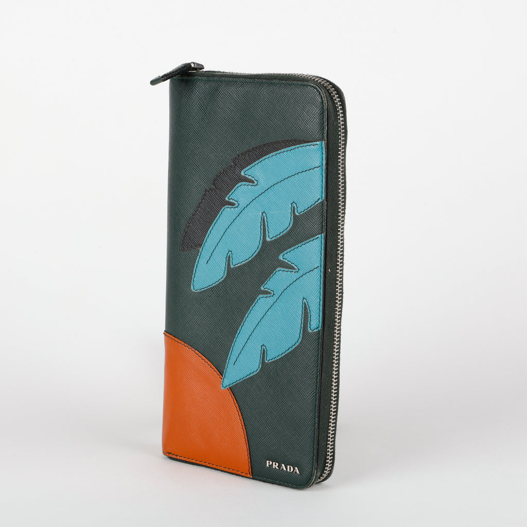 Large Tropical Travel Zipped Wallet, Forest Green